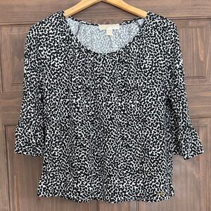 Michael Kors Black and White Printed Scoop Neck Blouse